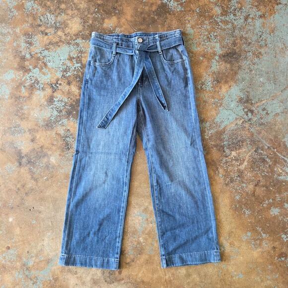 J Crew Paper Bag Jeans Size 26P Belted Strait Leg Denim BX565 High Waist Stretch - Picture 2 of 9
